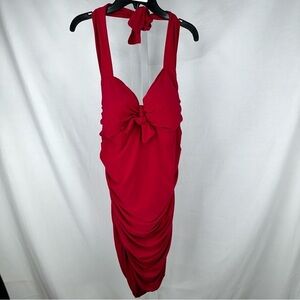 Magicsuit by Miraclesuit Vampire Red Ruffle Bow Tankini Swim Top Size 14